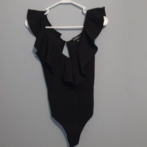 Lulu's Black Ruffle Bodysuit